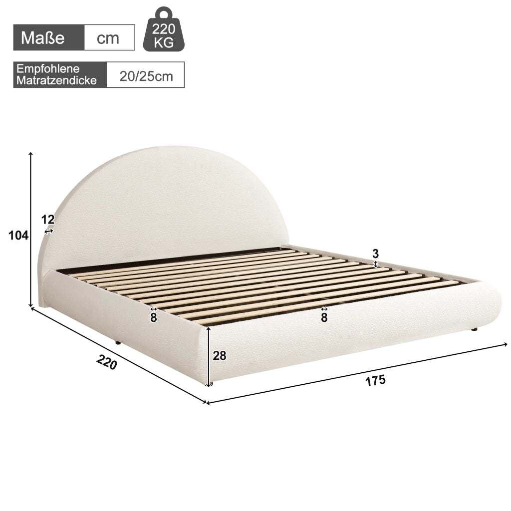 Letto contenitore matrimoniale 160x200 cm in bouclé bianco con testiera imbottita