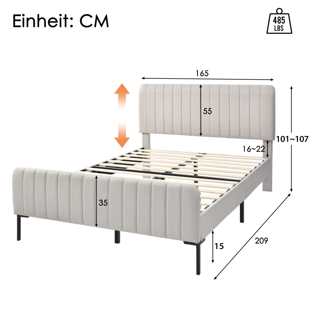 Letto matrimoniale – 160x200 cm – testiera regolabile rete – lino grigiobeige