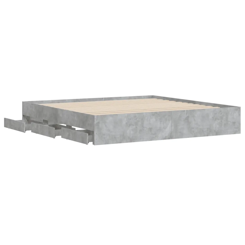 Letto matrimoniale | Letto per adulti | Giroletto Cassetti Grigio Cemento 160x200 cm Legno Multistrato