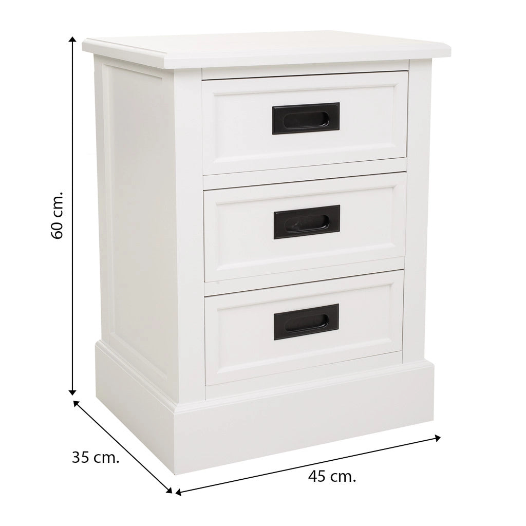 Comodino in legno bianco 45x35x60