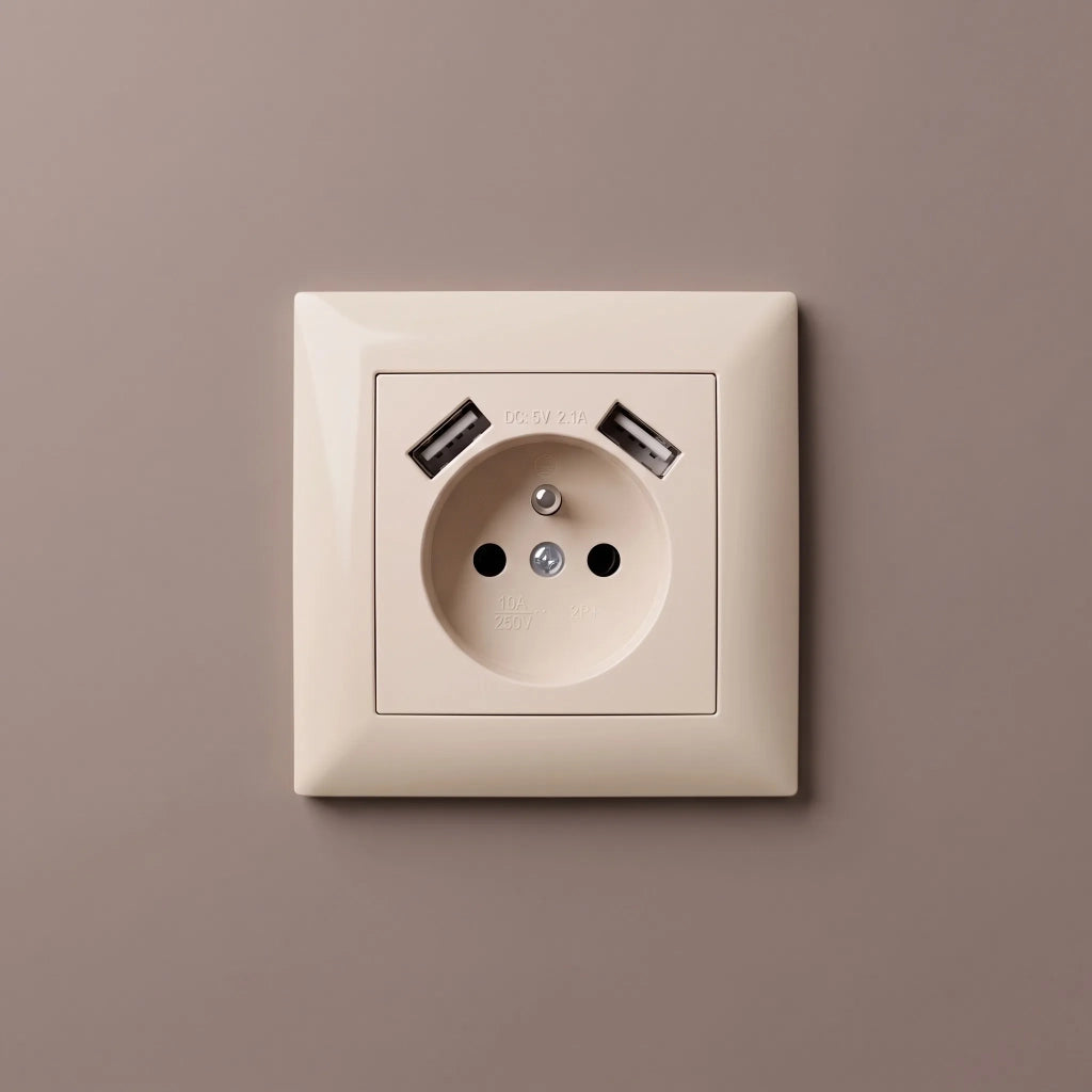 Presa Singola Con Messa A Terra + 2x Usb-a Oste Jnh003-g Beige
