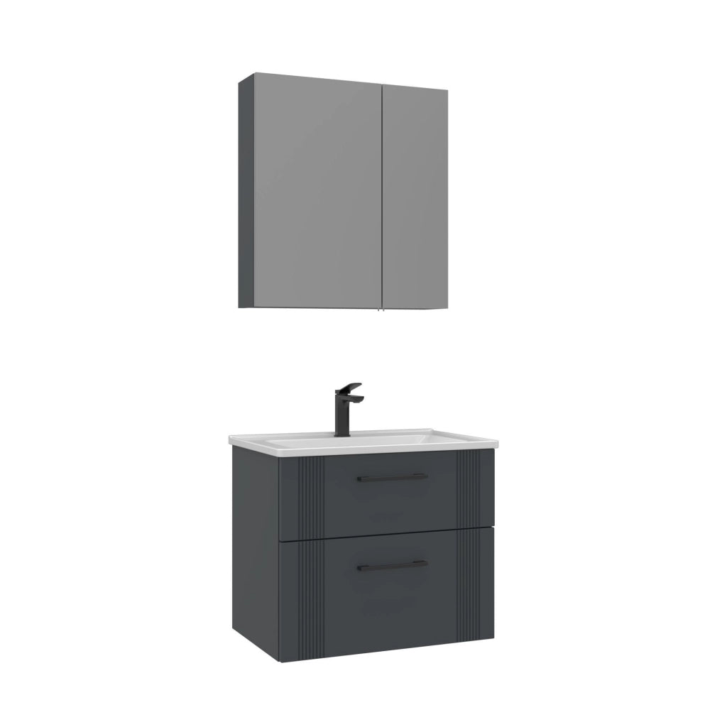 Set mobile lavabo con specchio (2 pezzi) "Bari 65 v2" - 65 x 45 x 55 cm - Antracite opaco