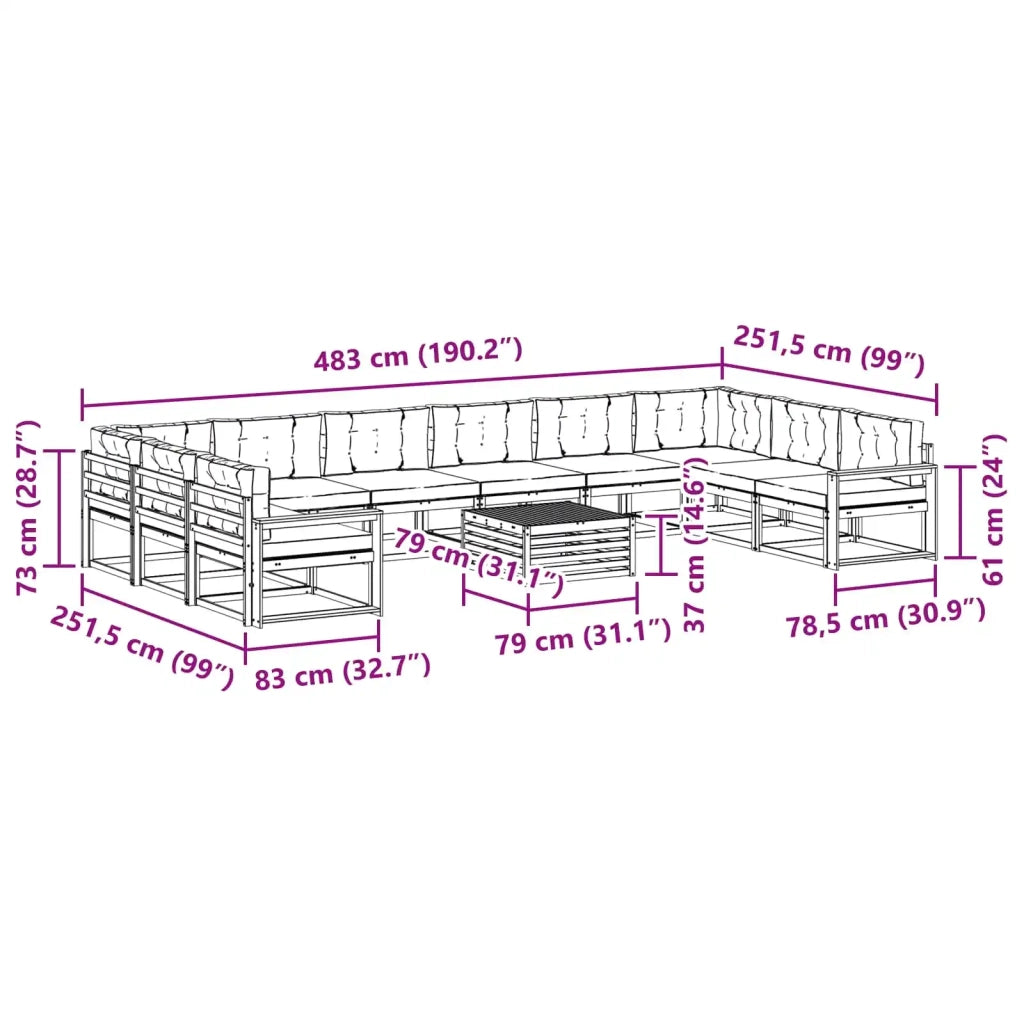Set di divani da esterno 11 pz Bianco e Antracite 3387146