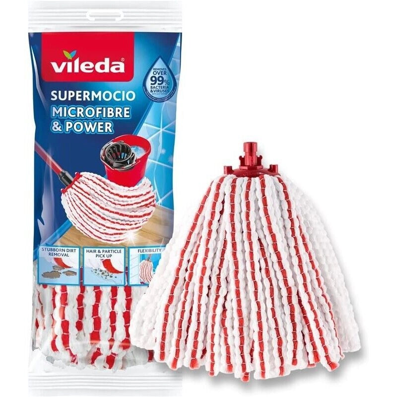 VILEDA RICAMBIO MOP IN MICROFIBRA CON STRINGHE ROSSE E BIANCHE