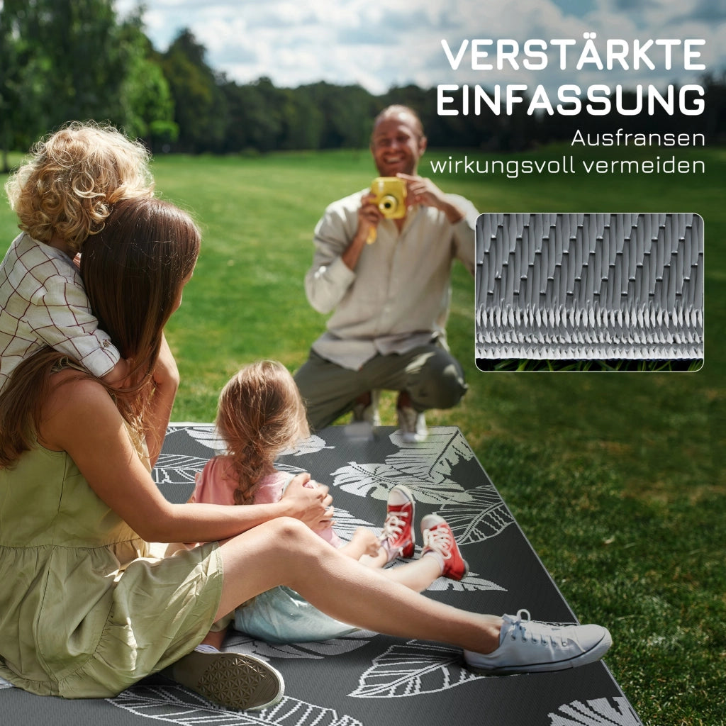 Tappeto da esterno reversibile in plastica grigio 182 × 274 cm impermeabile con borsa per campeggio e giardino