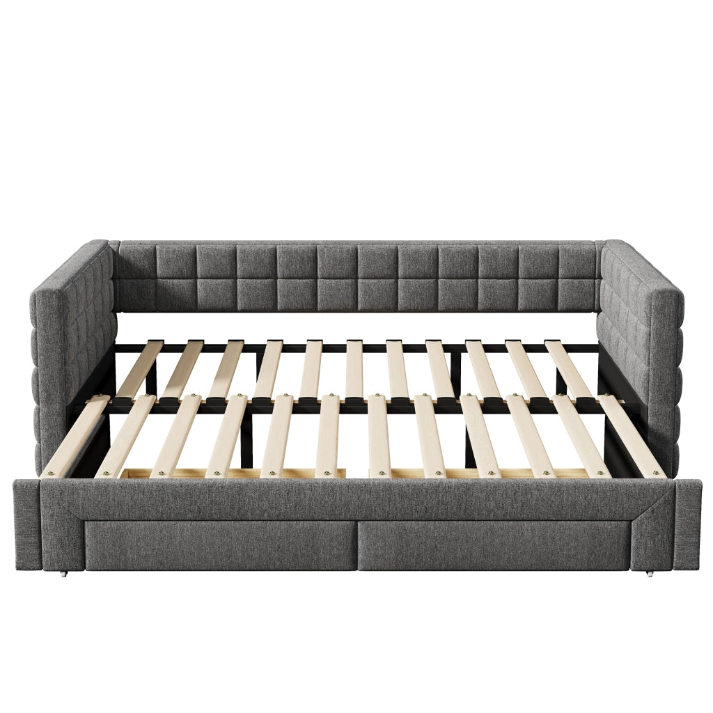 Divano letto estraibile 90x200 cm con 2 cassetti in velluto e MDF grigio