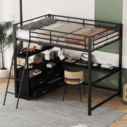Letto a Soppalco 140x200 cm in MDF e metallo con Scrivania; Cassetti Nero