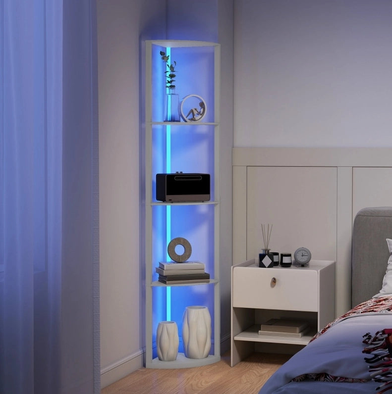 Lampada da terra LED 42x29,5x163 cm in MDF grigio con ripiano RGB -