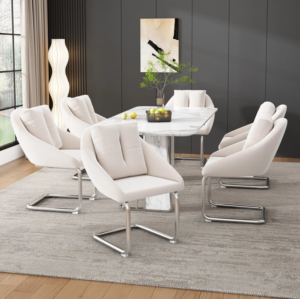 Sedie imbottite beige in velluto, confezione da 4 con struttura in metallo per uso quotidiano