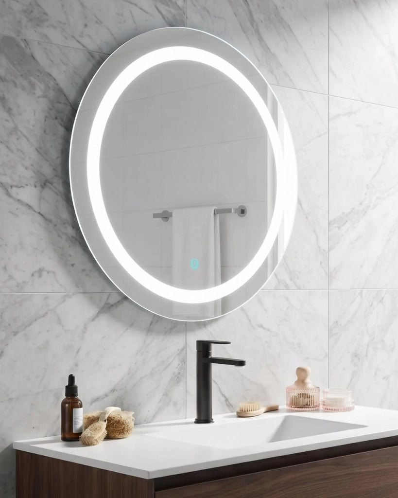 Specchio da parete a LED sospeso da 58 cm tondo moderno per il bagno per il trucco la vanità la camera da letto