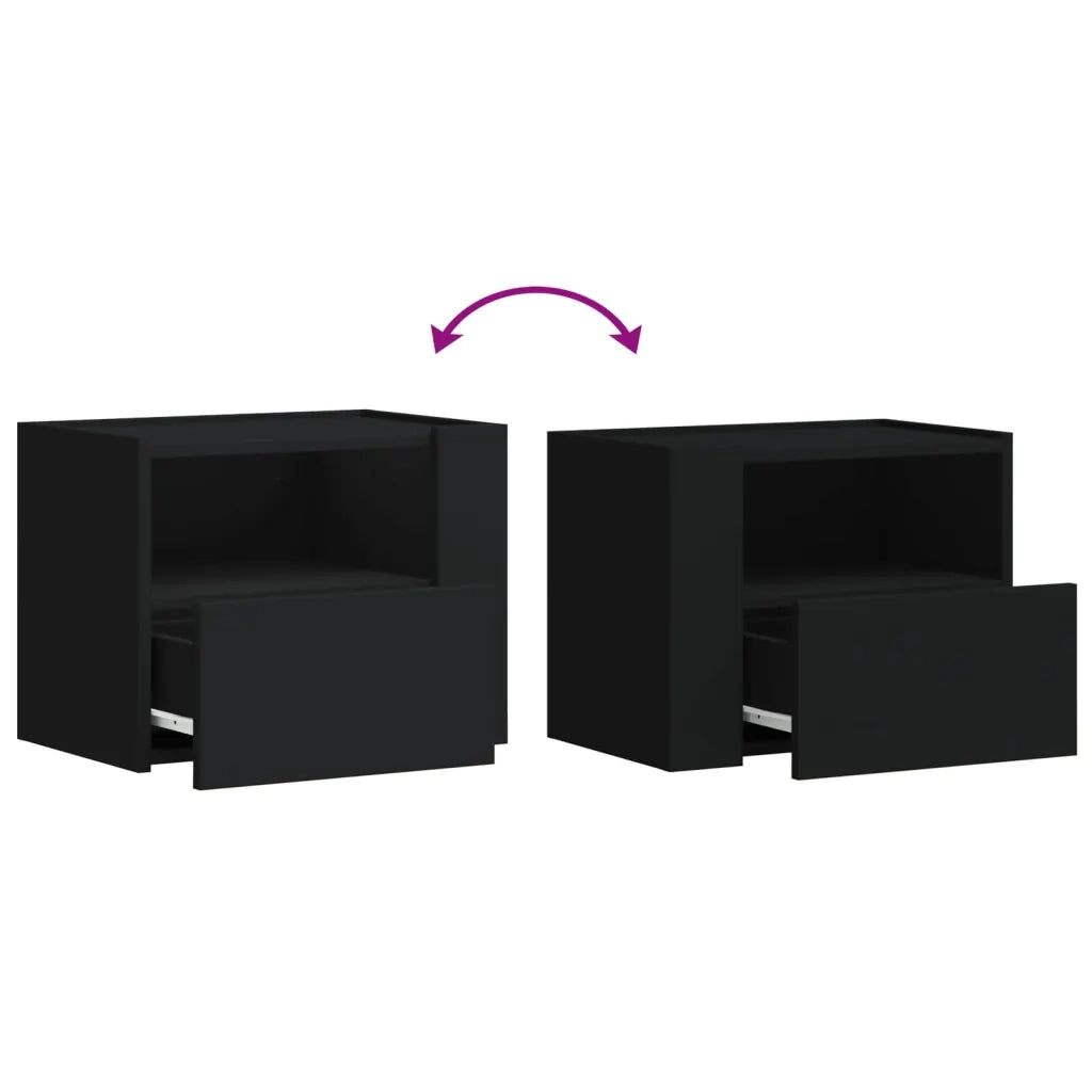 Set di 2 Comodini | Armadio da Notte | Mobiletto da notte a Muro Nero 45x30x35 cm