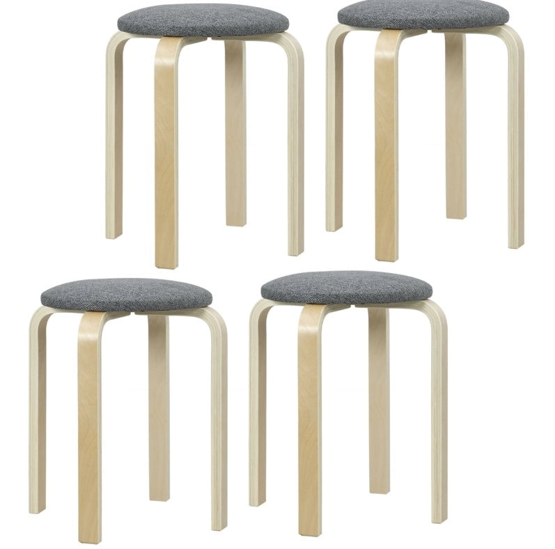 Set di 4 sgabelli impilabili rotondi da cucina in tessuto effetto lino grigio, 40x40x45 cm