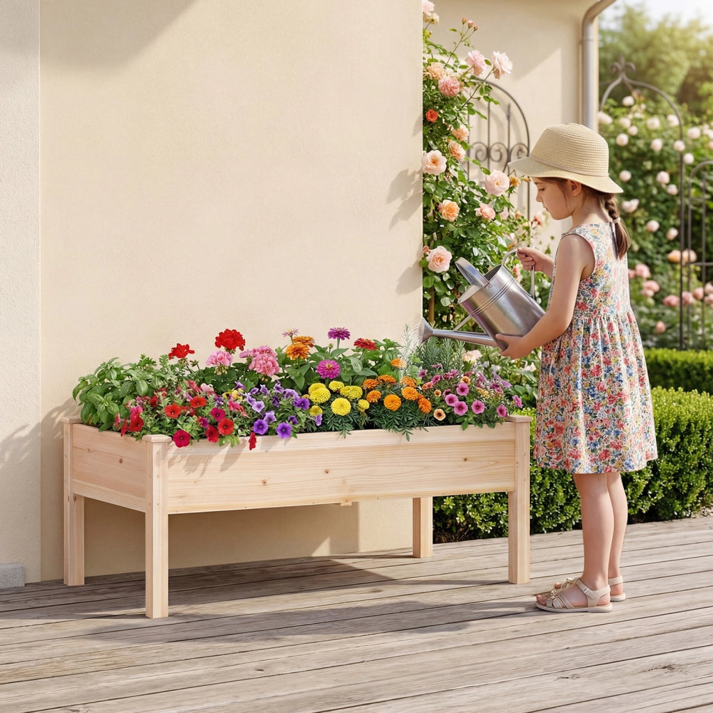 Letto da giardino rialzato con gambe per verdure fiori erbe, Kit da giardinaggio da esterno e interno per balcone Naturale