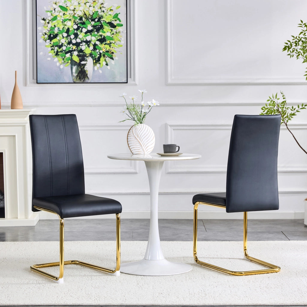 Sedia da pranzo in PU nero e metallo oro con seduta ergonomica e struttura resistente