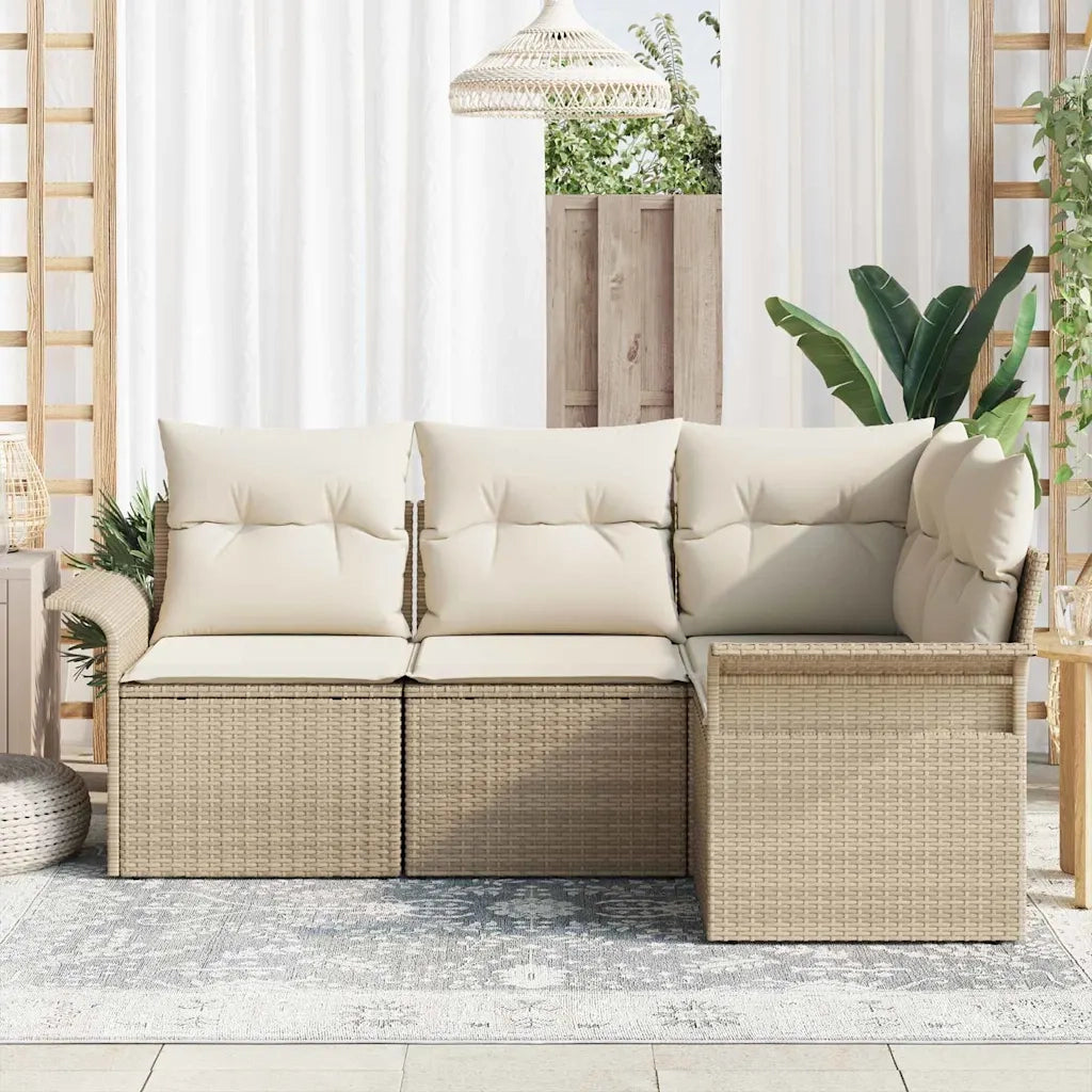Set Divano da Giardino con cuscino 4 pcs Beige polyrattan 3345341