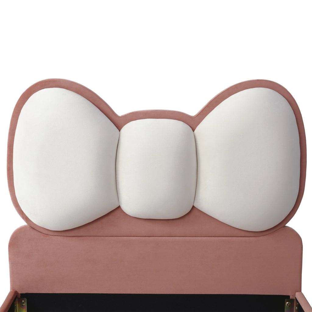Letto singolo 90x200 cm in velluto rosa con testiera a fiocco e LED