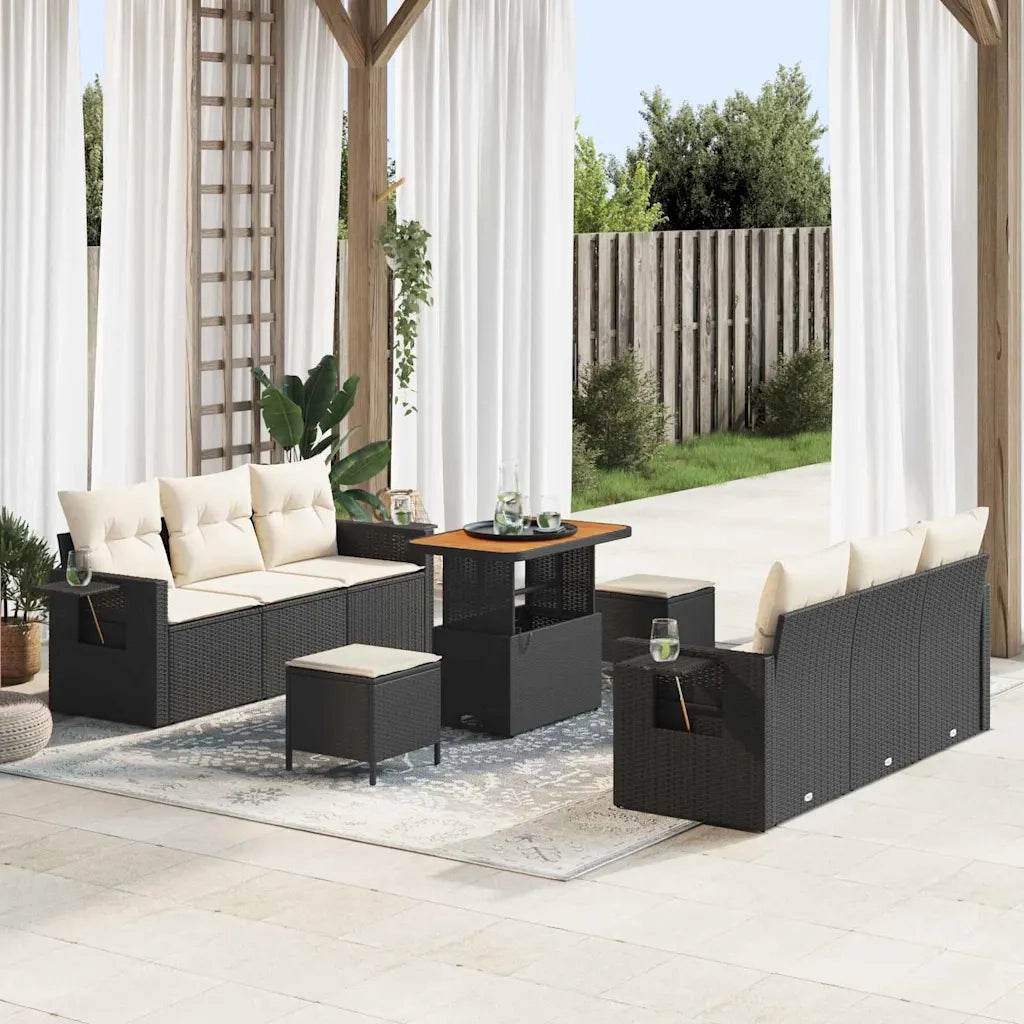 Set Divano da Giardino con cuscino 9 pcs Nero polyrattan 3361700