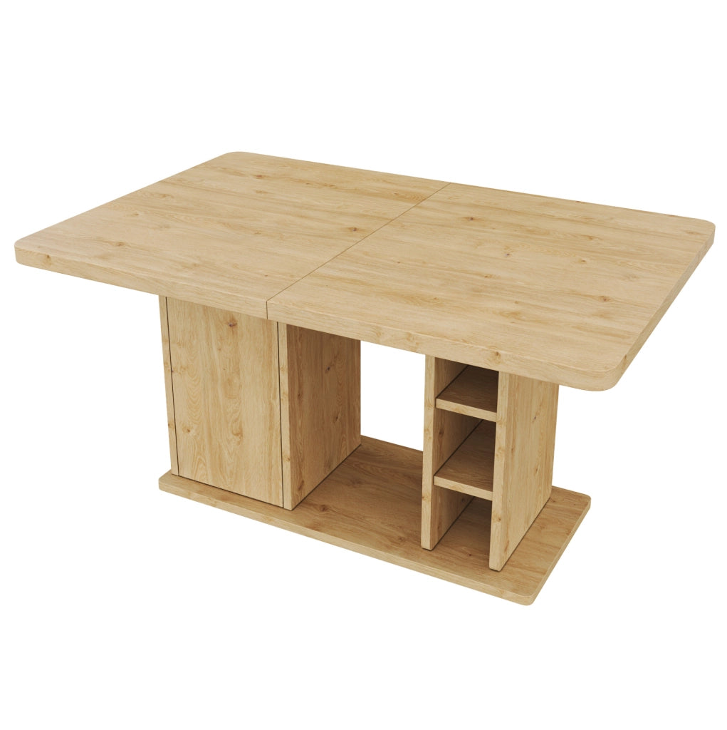 Tavolo da Pranzo Estendibile 140/180x80 cm con Spazio Portaoggetti in MDF, Colore Rovere