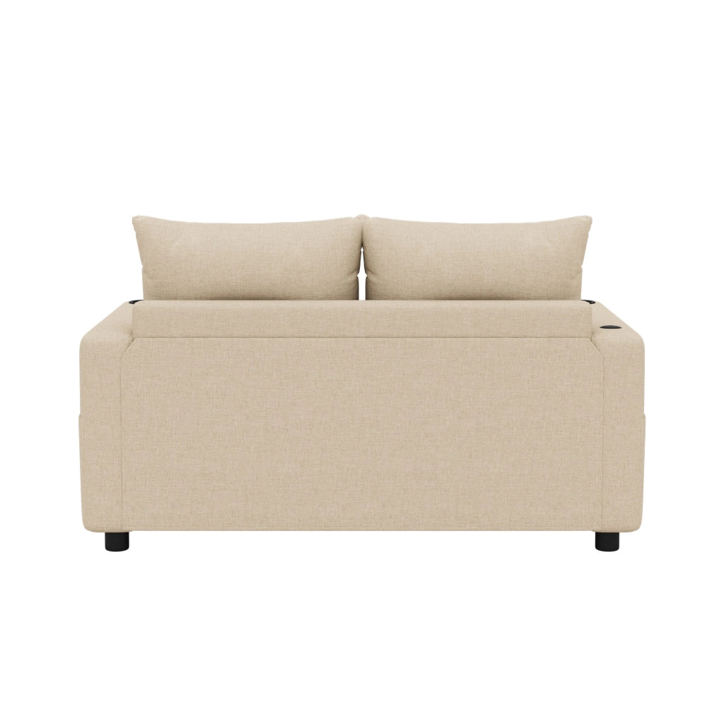 Divano letto estraibile 3 in 1 131x81x94 cm con USB, USB-C e portabevande beige