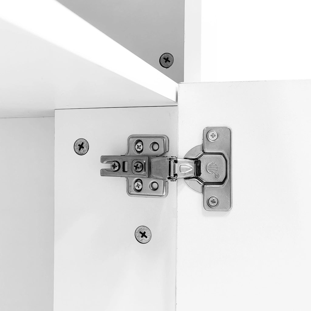 Mobile TV 160x35x60 cm con LED; 3 vani aperti; 2 ante e 2 cassetti; pannello truciolare bianco