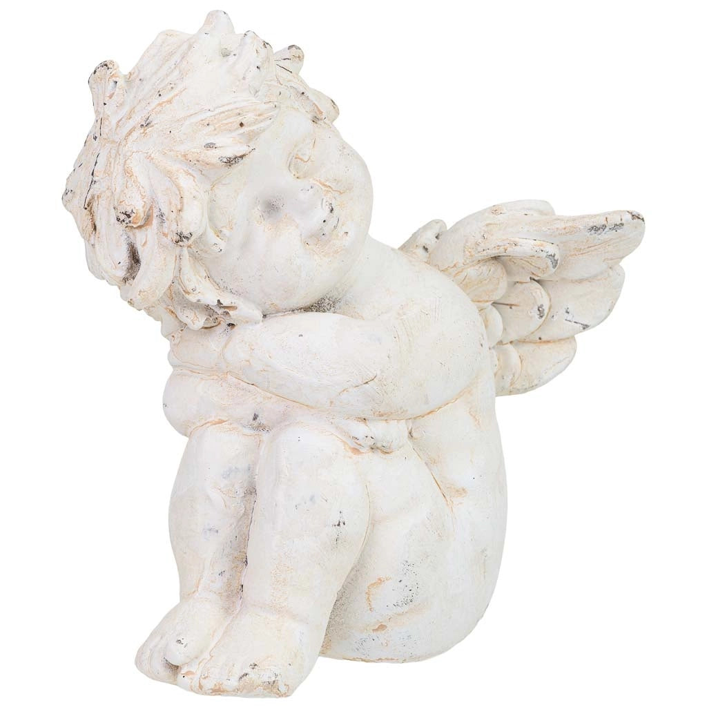 Figura decorativa a forma di angelo in magnesio bianco, 14x14x17h cm