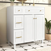 Mobile Bagno a Terra 81;7 cm con Lavabo in Ceramica; Cassetti e Anta; MDF; Bianco