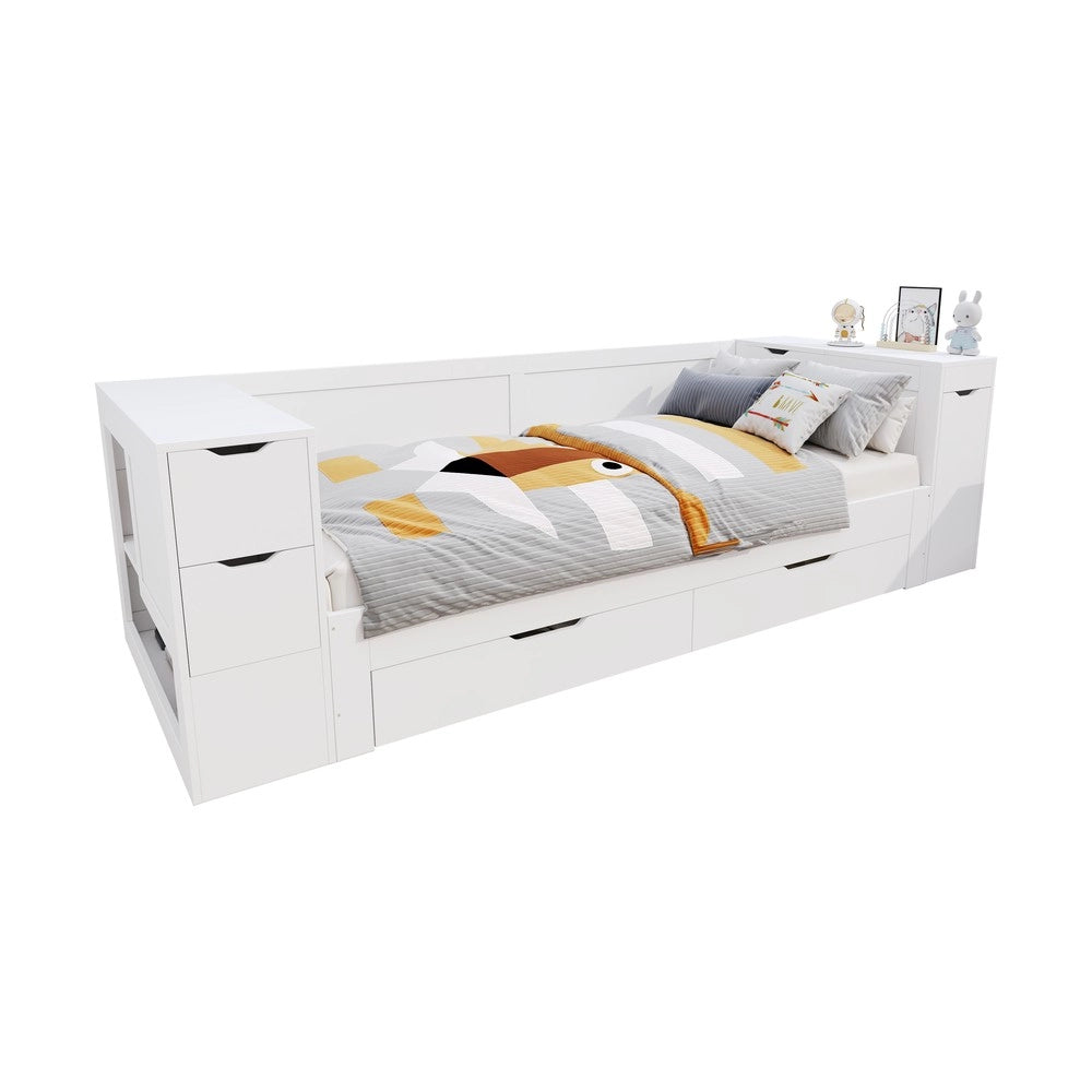 Letto Bambini con Cassetti e Ripiani ¨C MINIMAL ¨C Singolo 90x200, Bianco