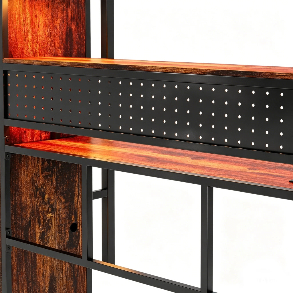 Letto a soppalco 90 × 200 cm con scrivania armadio ripiano LED multicolore in metallo e MDF nero portata 120 kg
