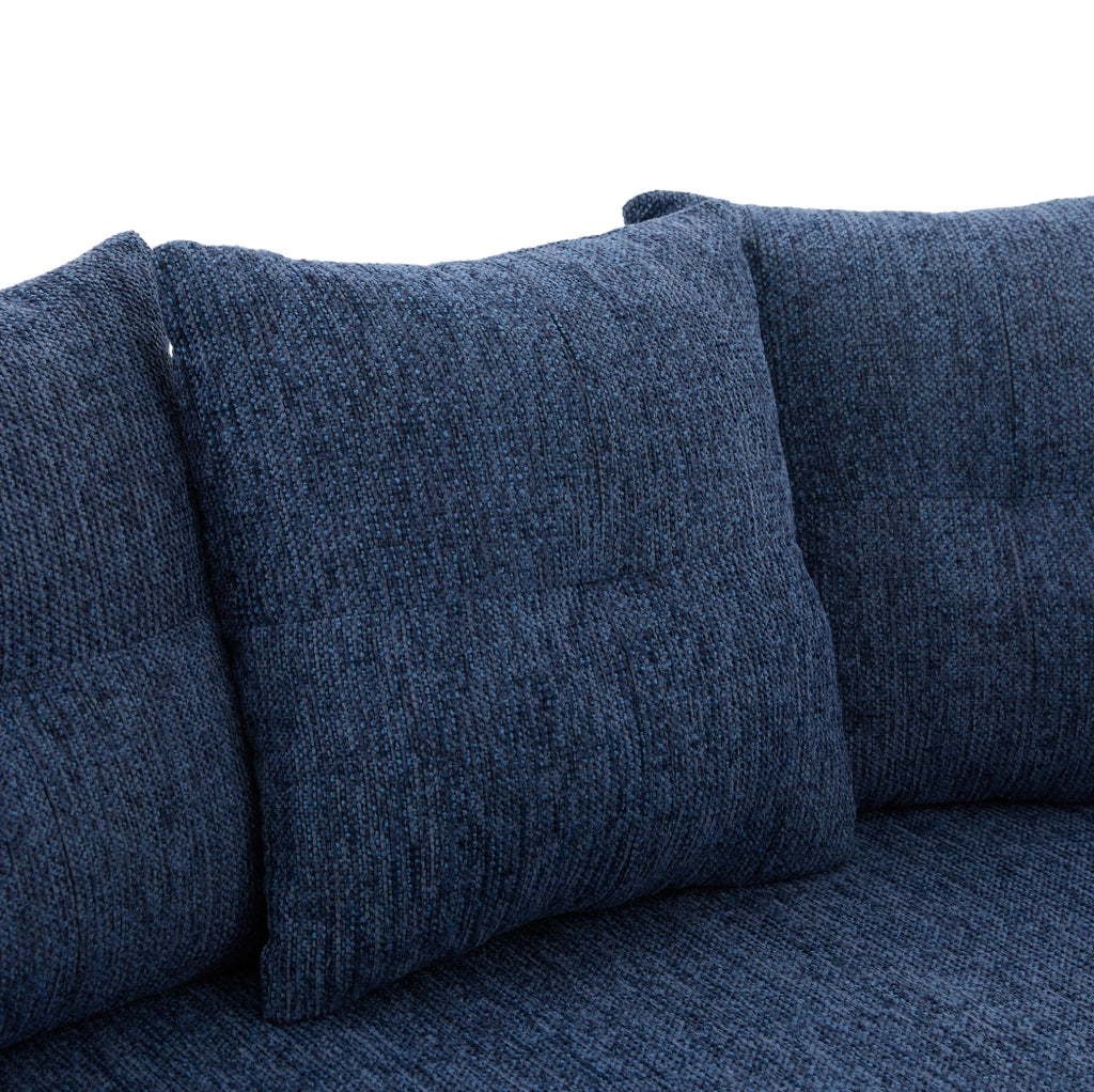 Divano due posti in chenille blu con design contemporaneo, senza molle, 164x92x60 cm