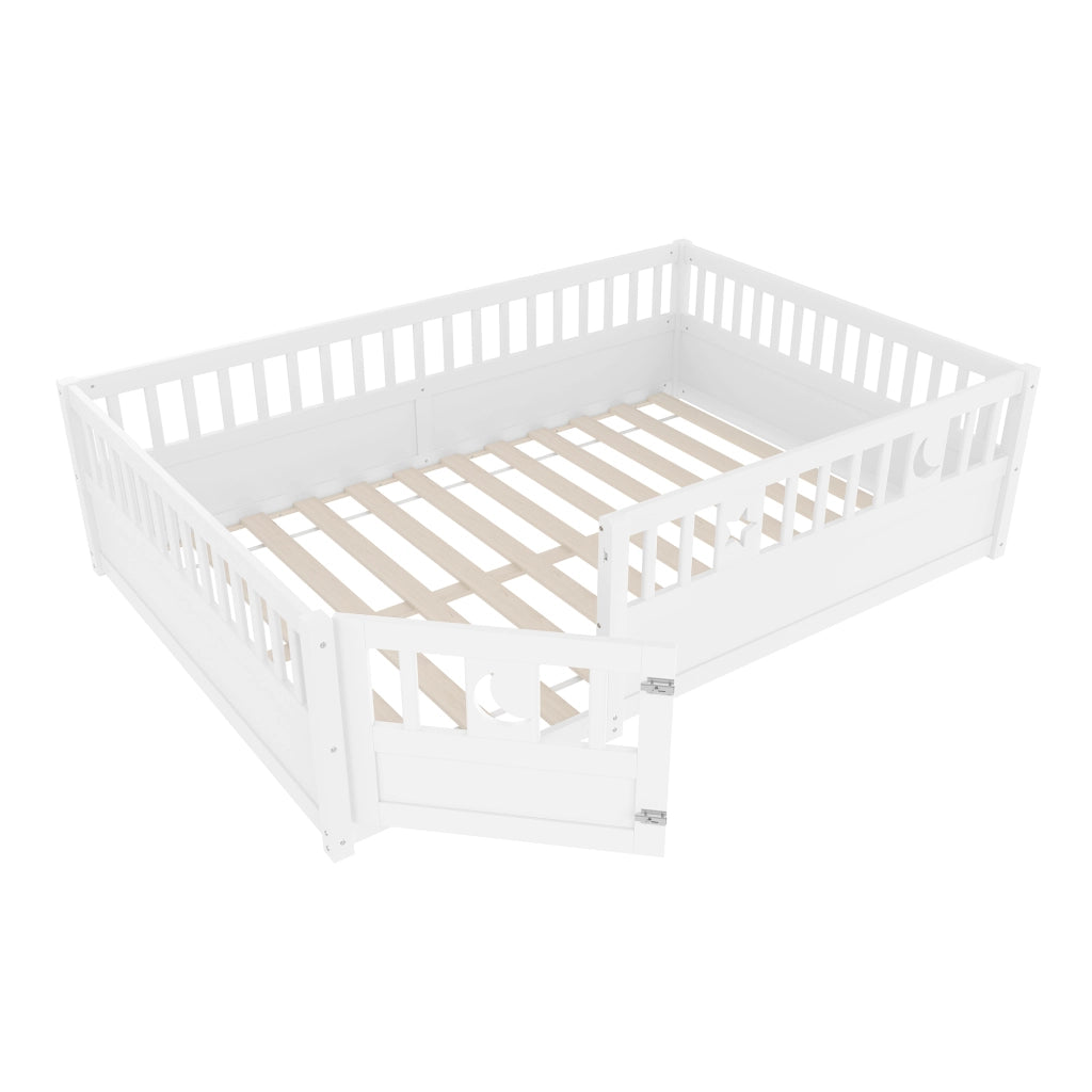 Letto per bambini 140 × 190 cm con barriere e chiusura di sicurezza; senza materasso; in pino; bianco
