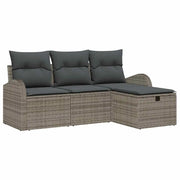 Set Divano da Giardino con cuscino 4 pz | Set Salotto da Giardino Grigio Poly Rattan