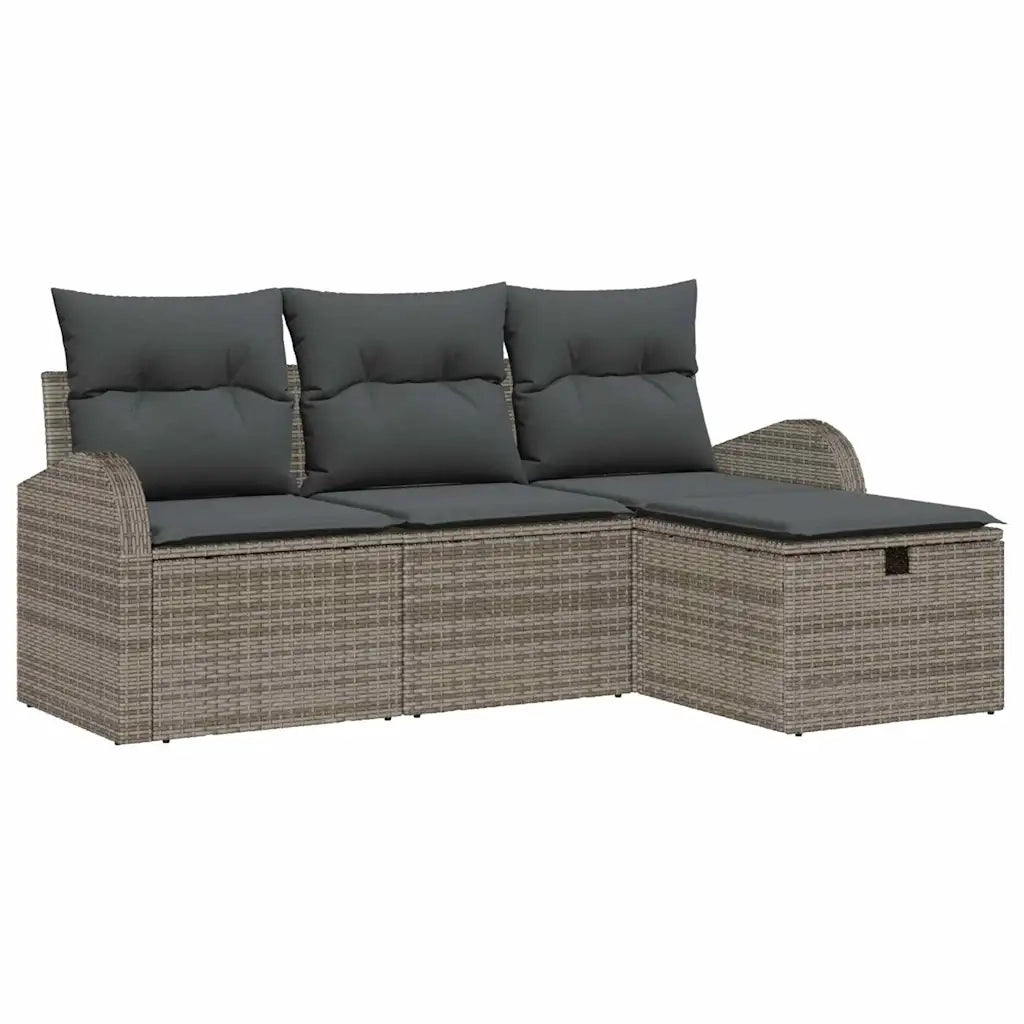 Set Divano da Giardino con cuscino 4 pz | Set Salotto da Giardino Grigio Poly Rattan