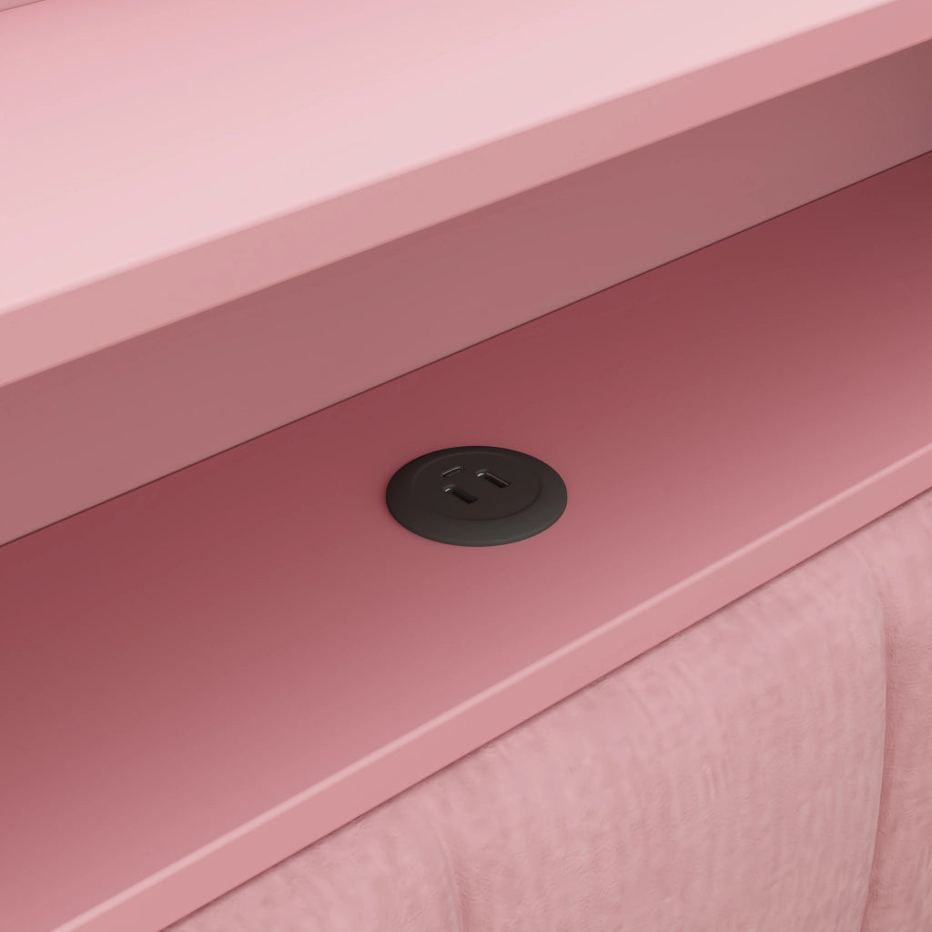 Letto imbottito con LED e giroletto estraibile ¨C Minimal ¨C Rosa velluto 90x200 cm