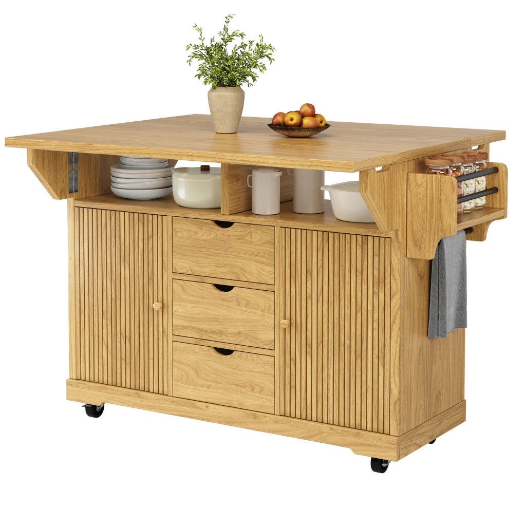 Carrello da cucina con piani ribaltabili 142,5x80x95 cm in MDF e metallo marrone