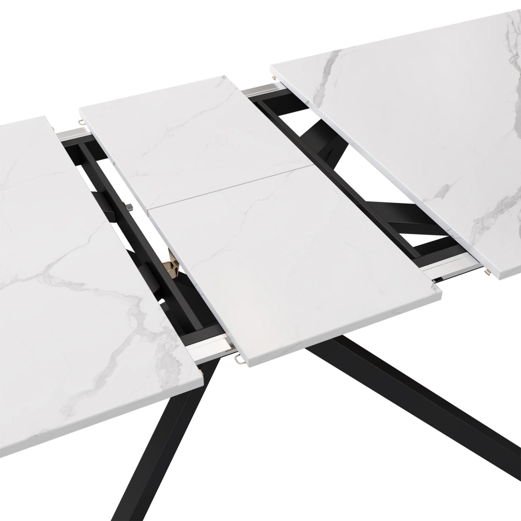 Tavolo da pranzo allungabile 180x70 cm; struttura a gambe incrociate; MDF e metallo nero e bianco