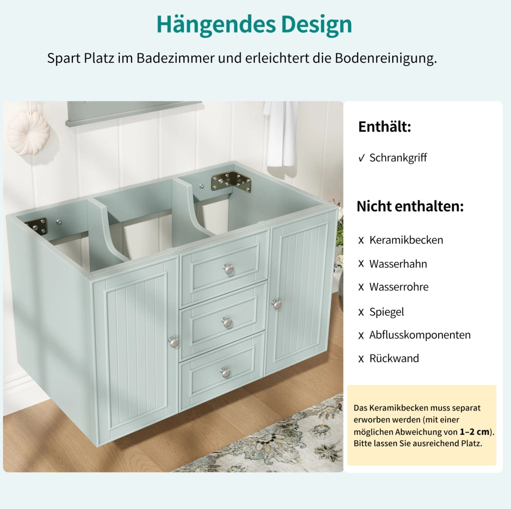 Mobile sottolavabo sospeso verde in MDF con cassetti e vano, 78,5 cm