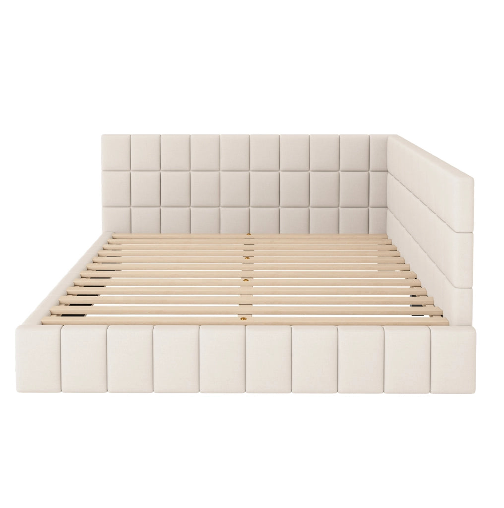 Letto da giorno 160x200 cm trasformabile in divano con rete a doghe in velluto beige