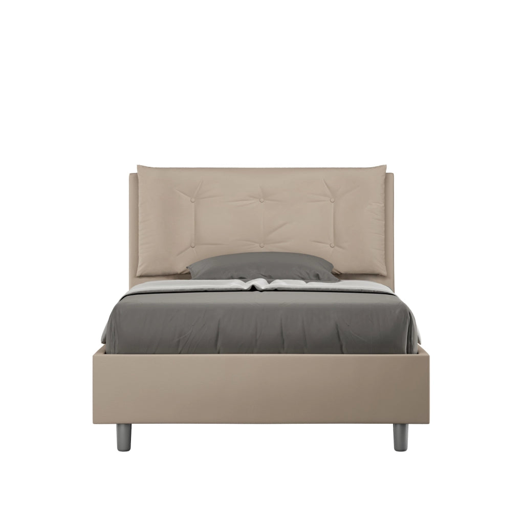 BS COM Letto una piazza e mezza con rete imbottito 120x190 similpelle tortora