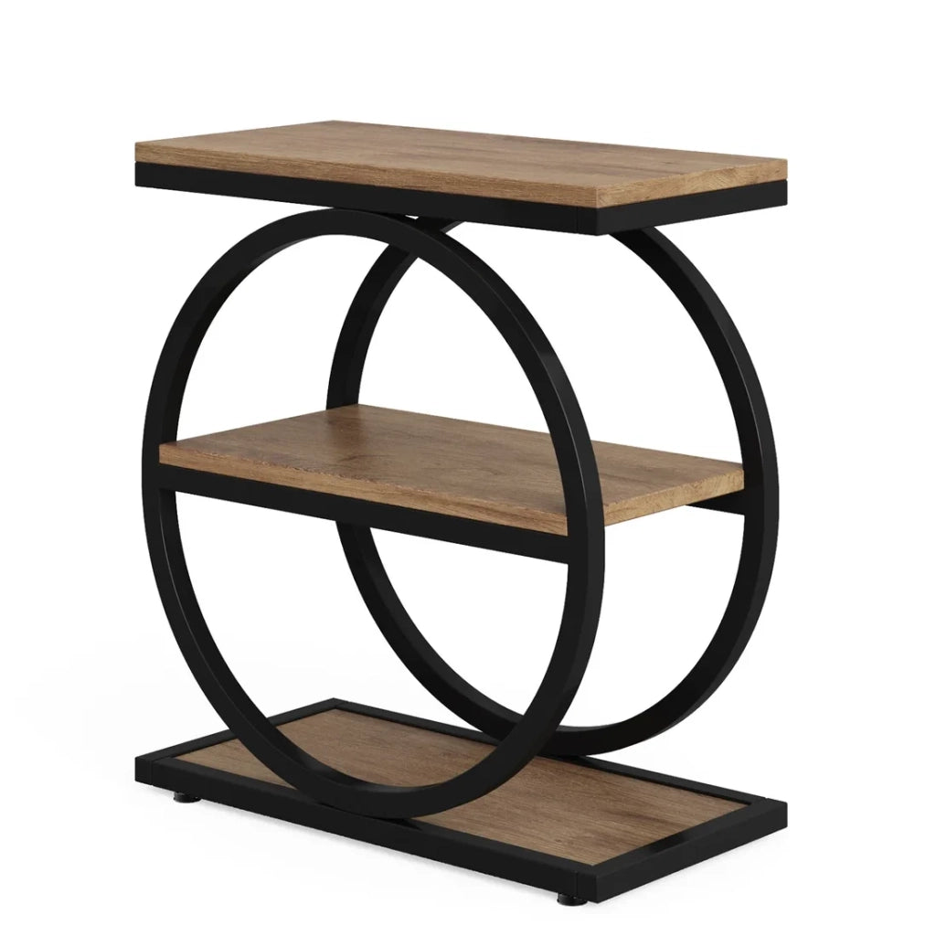 Tavolino Multifunzionale con 3 Ripiani in MDF e Metallo, Design Industriale