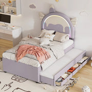 Letto per Bambini a Unicorno con Letto Estraibile ¨C MINIMAL ¨C PU Viola 90x200