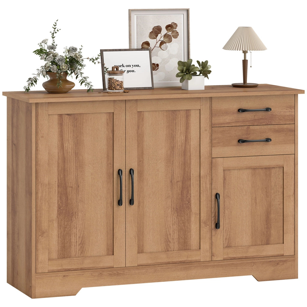 Mobile Cucina con 2 Cassetti e 3 Armadietti, Ripiani Regolabili, 120x38x79 cm, Rovere