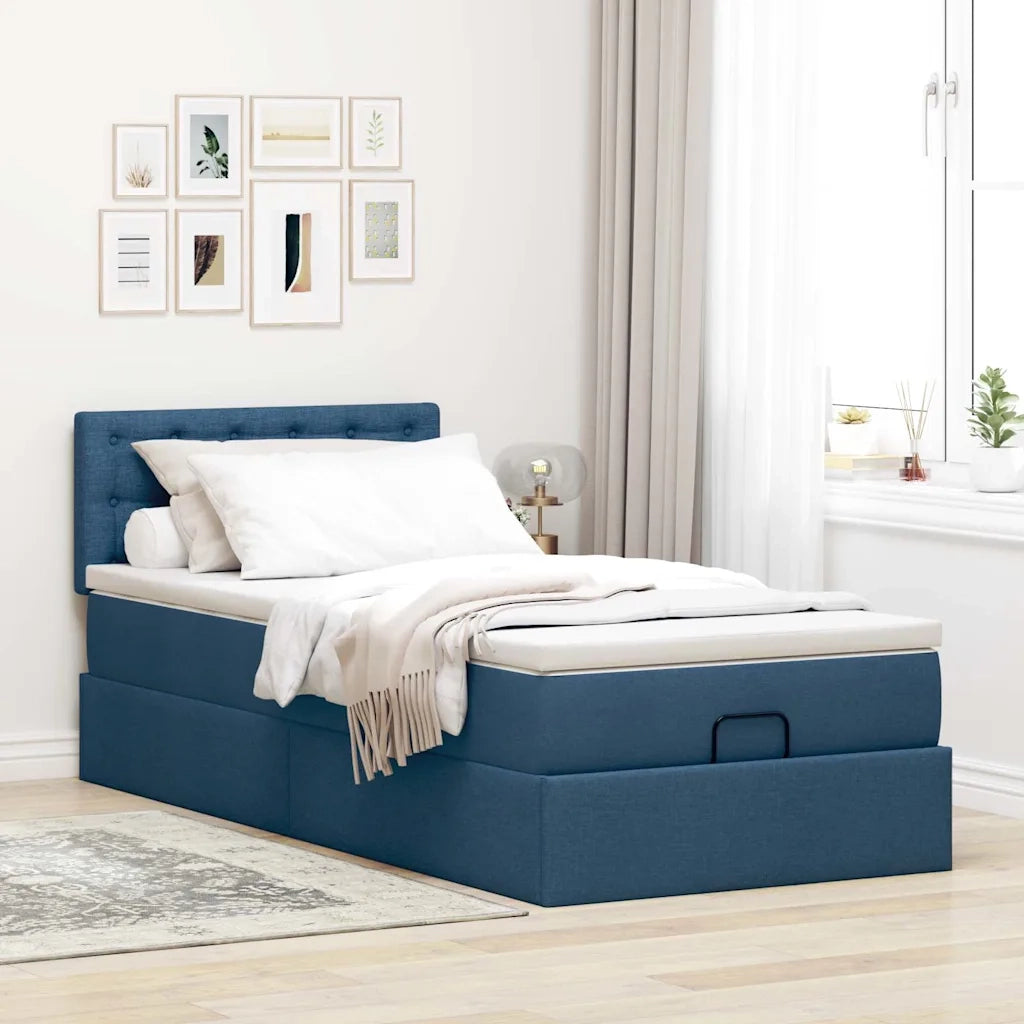 Pouf Letto con Materasso Blu 100x200 cm in Tessuto