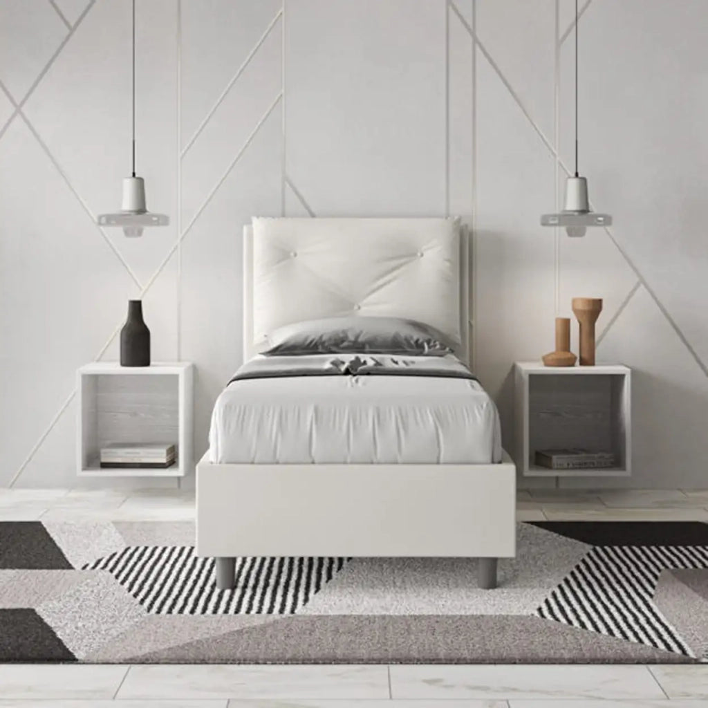 Letto singolo senza rete imbottito 80x210 similpelle bianco Appia