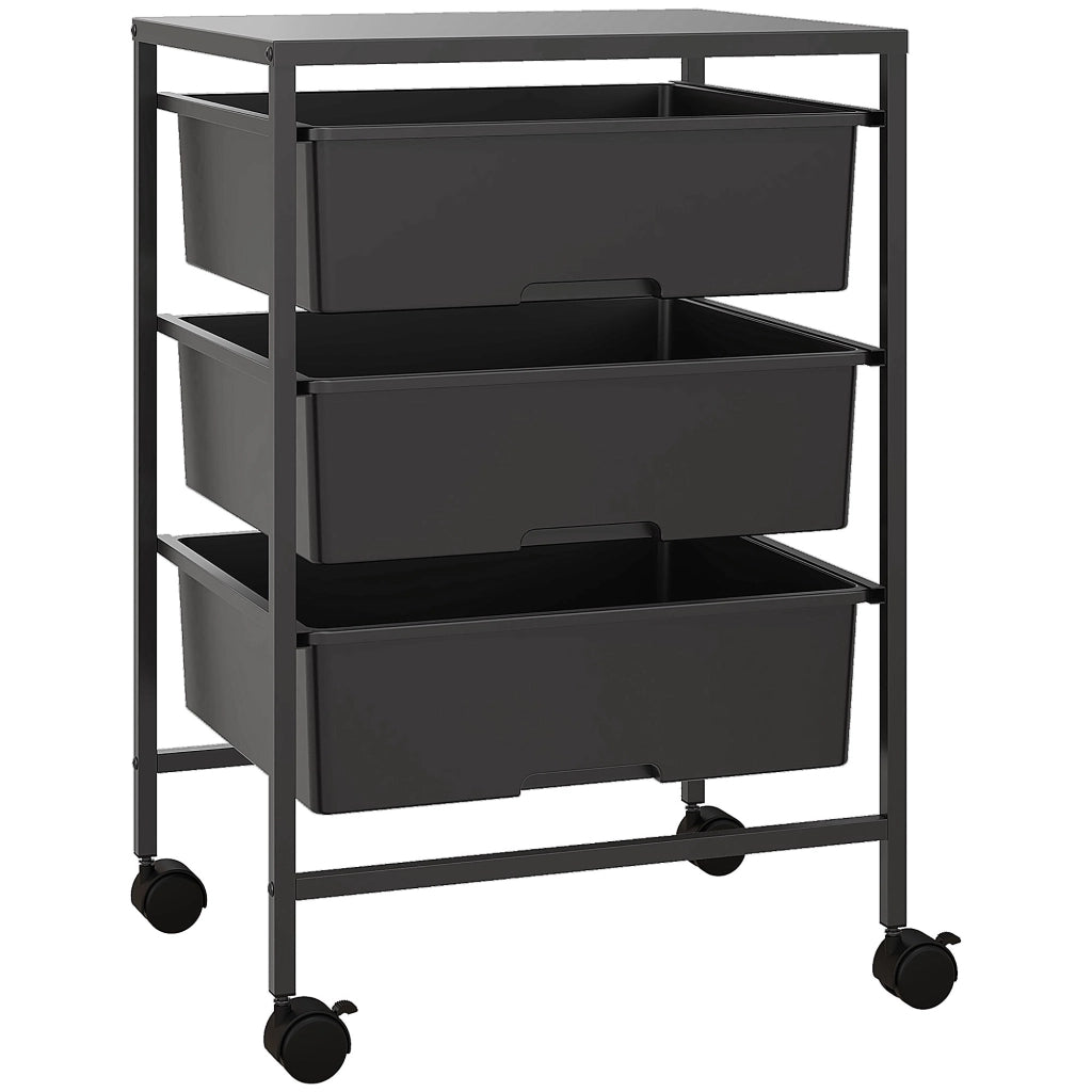 Carrello con ruote e 3 cestini ¨C zephmum ¨C 40,8x33,5x60,5 cm, nero