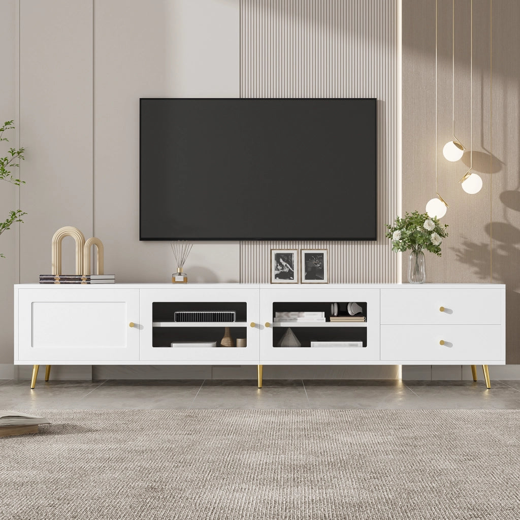 Mobile TV bianco con ante in vetro 170 cm