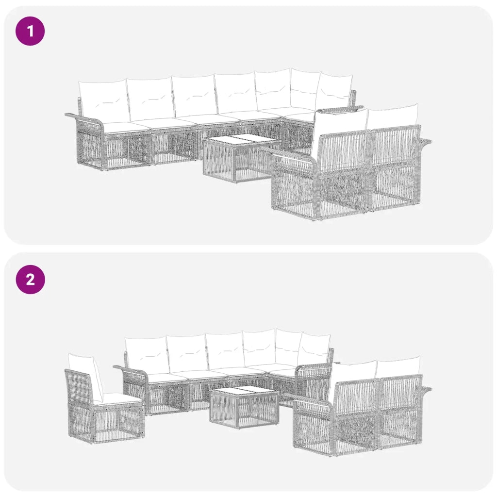 Set Divano da Giardino 9 pz Nero polyrattan 3434893