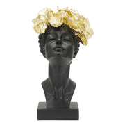 Scultura Donna con farfalle sul capo in resina nera e oro