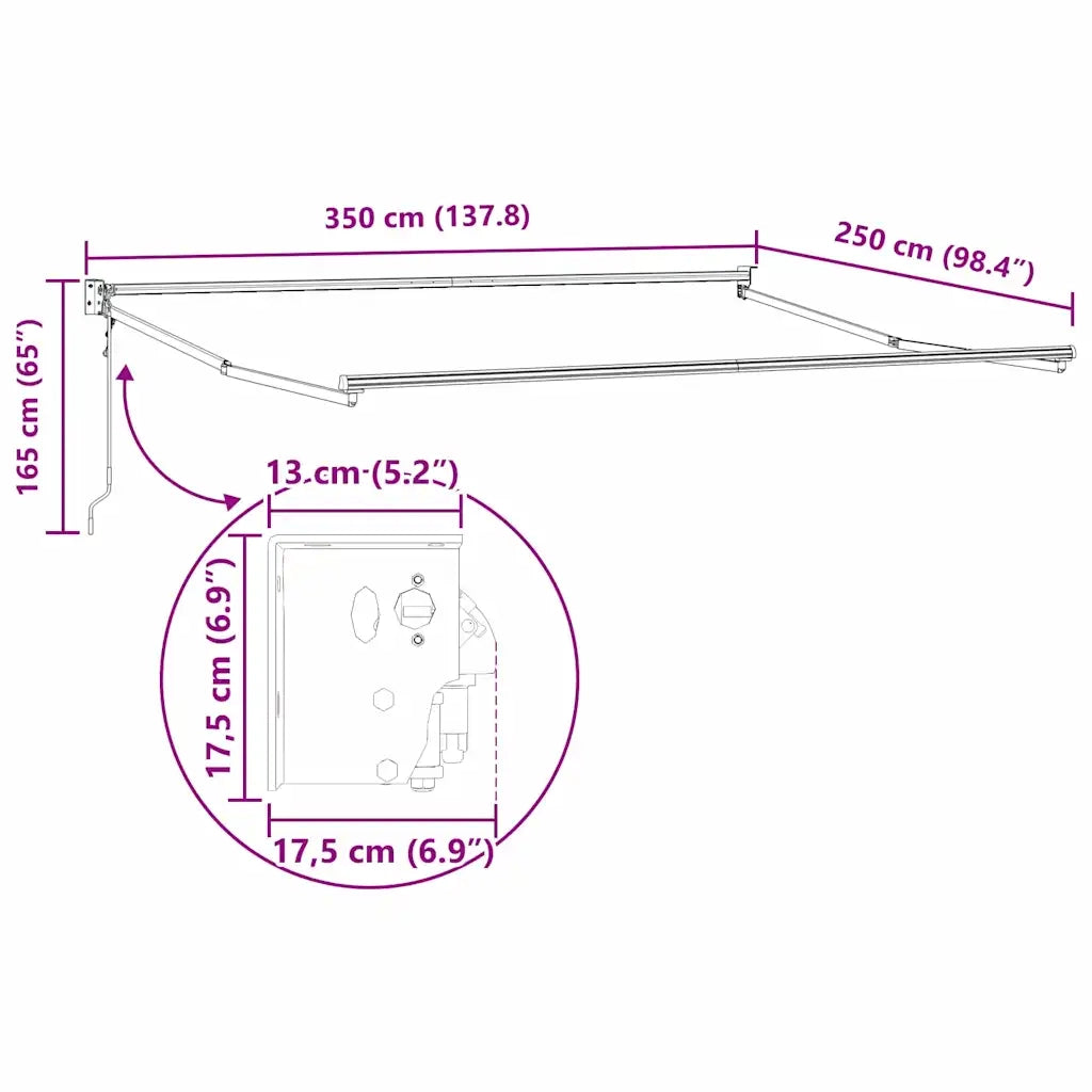 Tenda da Sole Antracite 3,5 x 2,5 m Metallo 362032