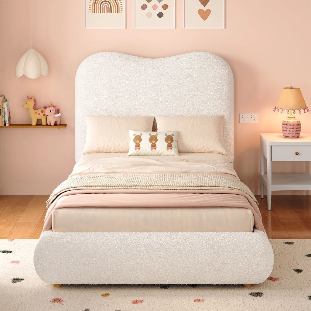 letto imbottito bouclé beige 90 x 200 cm