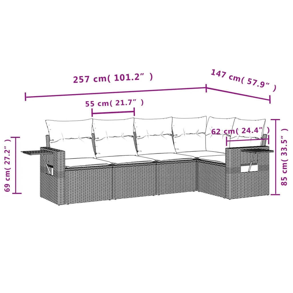 Set Divano da Giardino 5 pz con Cuscini-Sofa da Giardino-Divanetto da esterno Beige in Polyrattan 237147